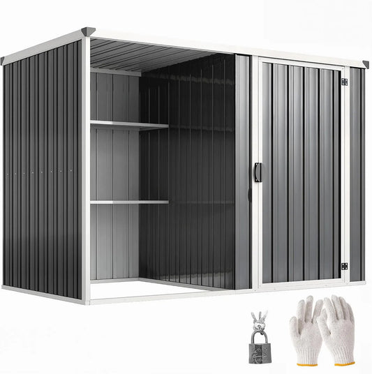 Abri de jardin Outsunny, design divisé avec 2 étagères, porte-outils avec porte verrouillable, toit incliné, finition grise foncé, hangar de jardin