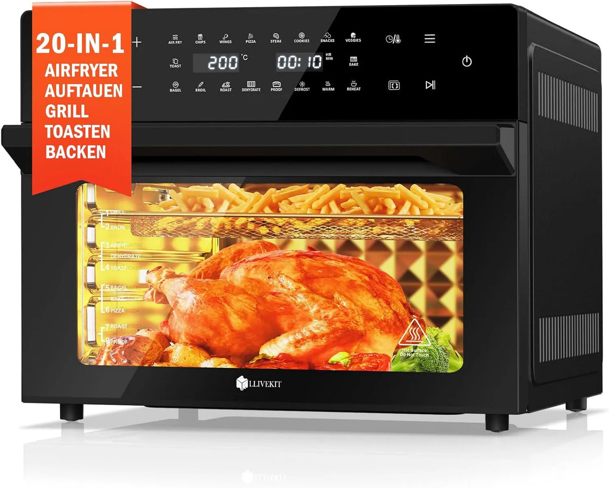 Four C-230, capacité 30L Friteuse sans Huile XXL avec Tournante Rôtissoire, Air Fryer 20 Programmes et 9 Accessoires, 80 °C