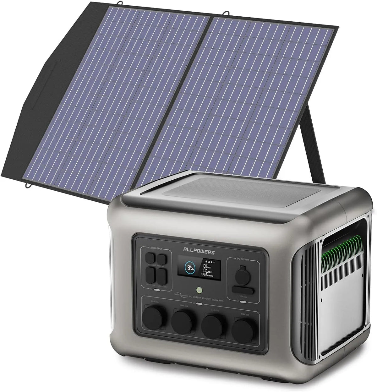 Station électrique portable R2500 LiFeP04 ALLPOWERS, portable 2016Wh, générateur solaire pour camping, batterie avec panneaux solaire pliables de 100W