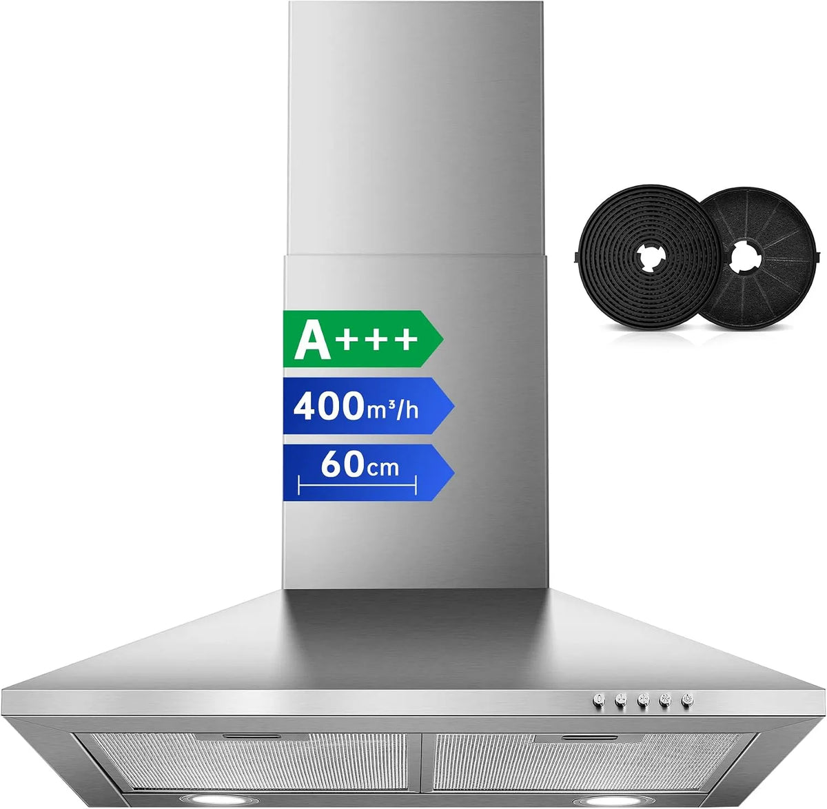 Hotte aspirante SNDOAS, largeur 60cm, 400m³/h, classe énergétique A+++, Éclairage LED, 3 niveaux de vitesse Hotte Murale, h Hotte de Cuisine