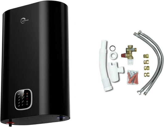 Chauffe Eau, Electrique Plat Mural Multipositions Kimoro finition noire 100 Litres Sannover + Kit d'Installation Complet NF