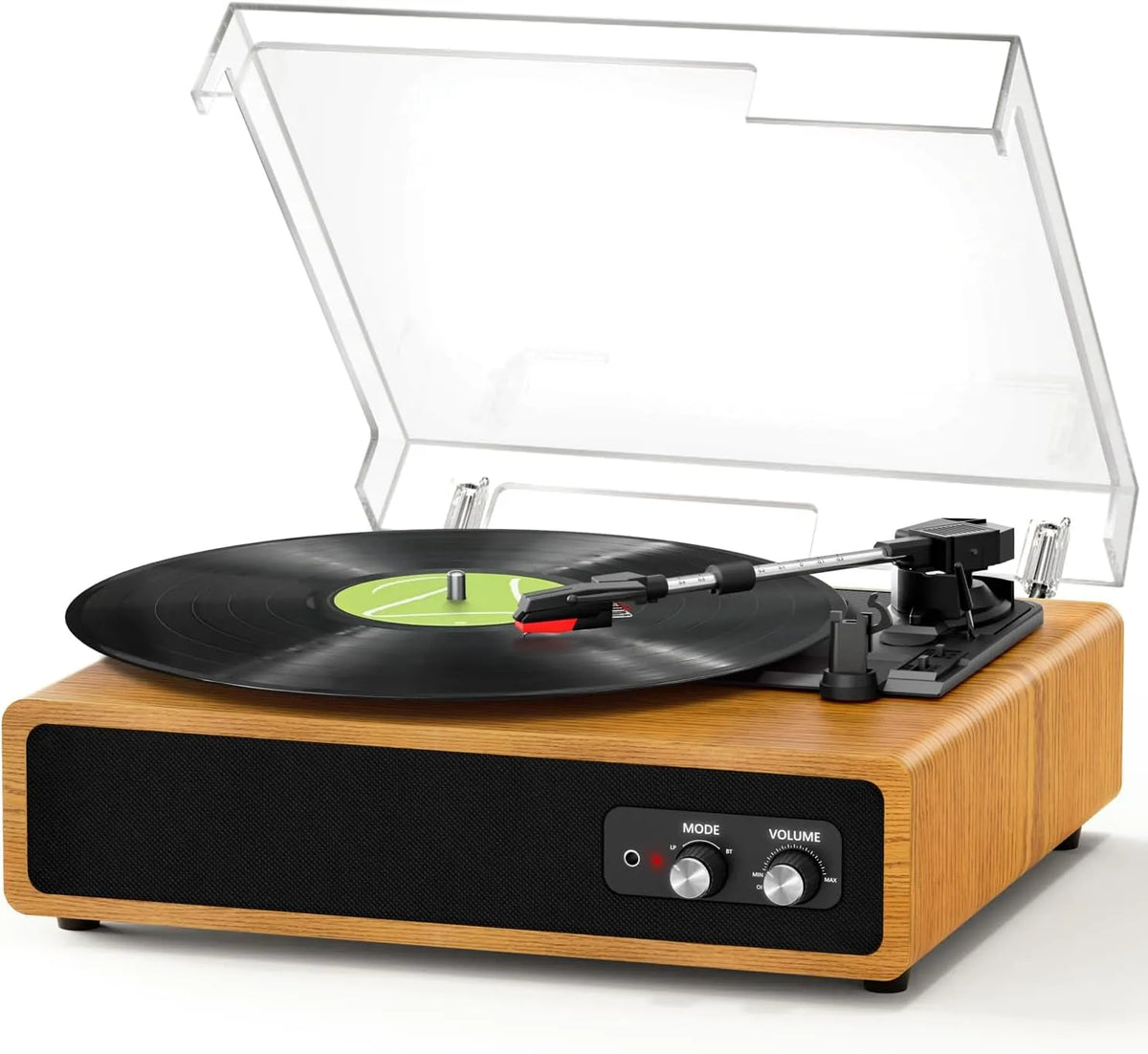 Portable avec 3 niveaux de vitesse 33/45/78 TR/Min Platine Vinyle, 2 Haut-parleurs Intégrés, Sortie RCA, Entrée AUX, Marron Clair