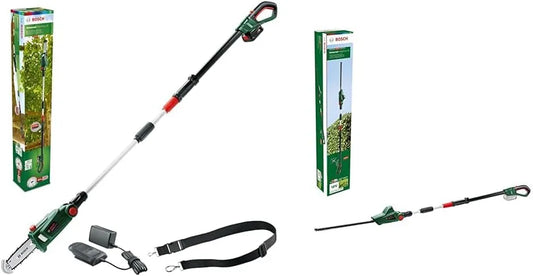 Bosch Elagueuse sur perche à fonctionnement sans fil, UniversalChainPole 18 & taille-haies télescopique sans fil UniversalHedgePole 18
