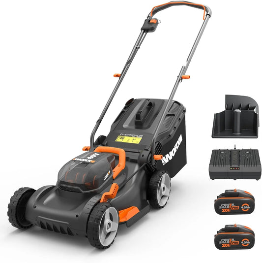 Worx tondeuse à gazon WG743E, Surface Max 500 m², 7 Hauteurs de Coupe, Tonte jusqu'aux Bordures, sans Fil 40V, Coupe de 40cm, silencieuse