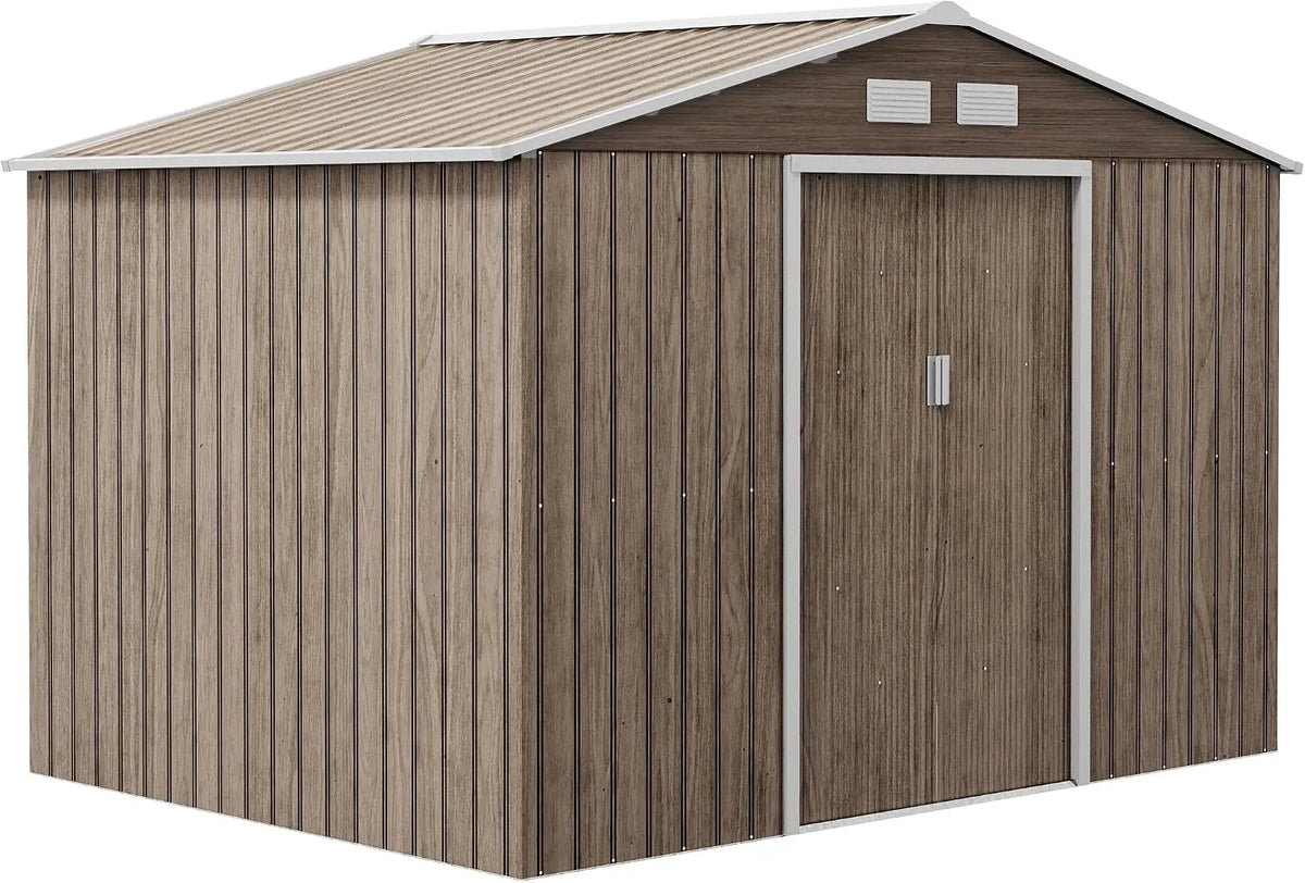 Abri de jardin Outsunny, avec portes coulissantes verrouillables et 4 aérations, cabane de jardin cabanon rangement outils, marron