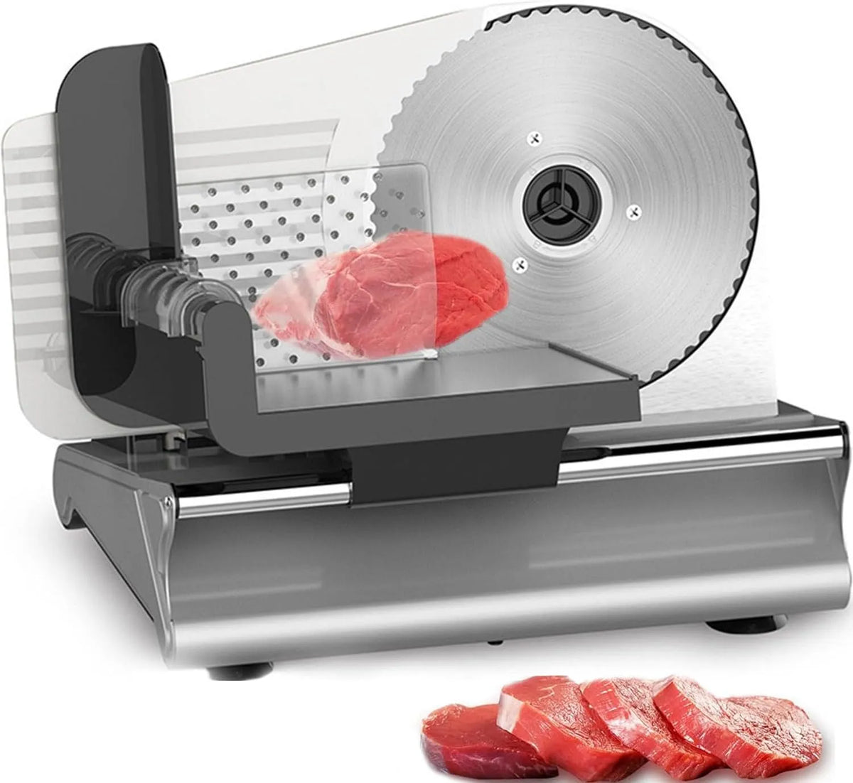 Trancheuse, Électrique Commerciale 200W à Jambon Lame 190mm Charcuterie en Acier Inoxydable et Alu pour Couper en Tranches Viande Fromage Légumes,220V