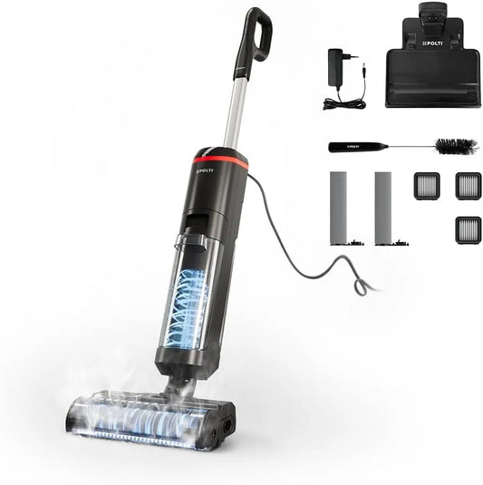 Polti WD20, Vapeur Désinfectante, Rollysteam Balai Vapeur et Nettoyeur Sec et Humide avec Câble, Aspire et Lave, finition noire, Autonettoyant