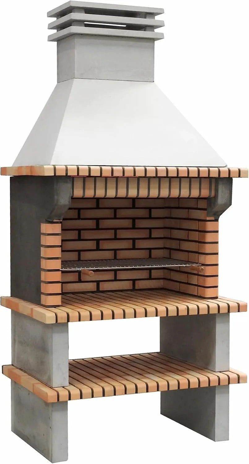 Barbecue 3490 MOVELAR, dimensions 120 x 80 x 255 cm, préfabriqué à Bois et Charbon en béton réfractaire modèle Paella, Orange, finition grise