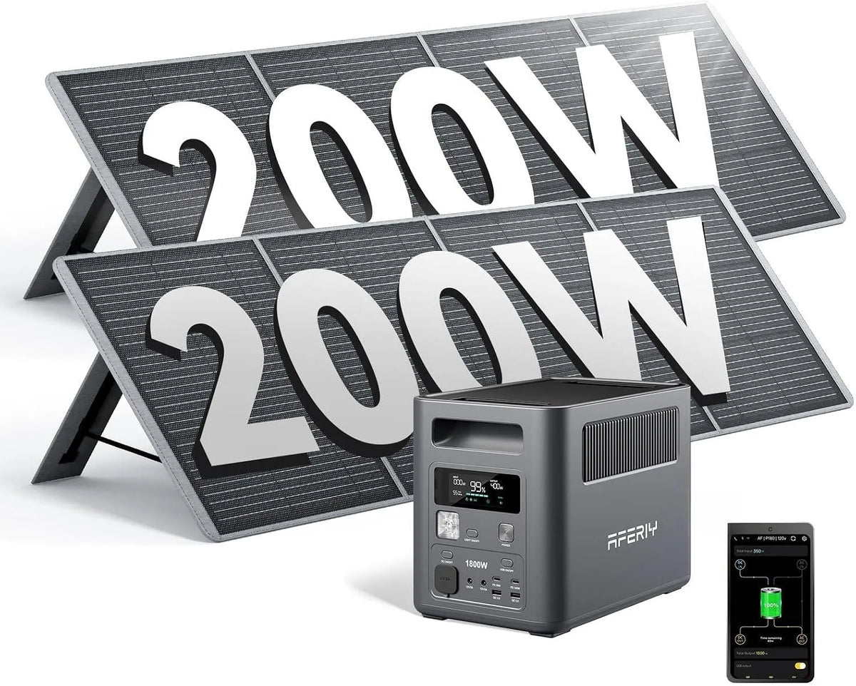 Générateur électrique LiFePO4 220V-240V IP65 AFERIY, Panneau Solaire Pliable avec Ports USB, pour Camping, Maison, Domicile