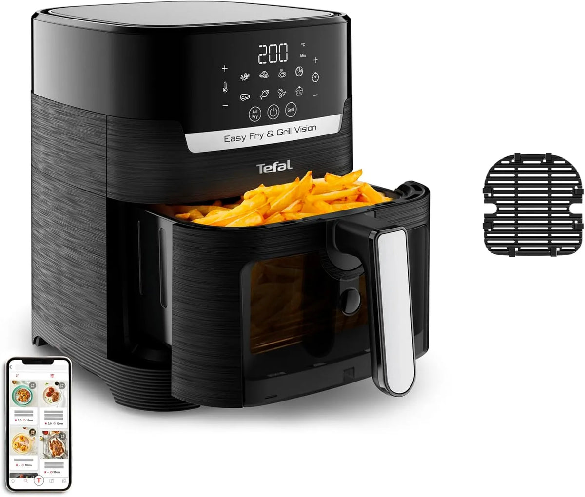 Tefal friteuse à air chaud EY5068, 8 programmes automatiques, Easy Fry & Grill Vision chaud avec fenêtre de visualisation noire, cuisson saine, rapide