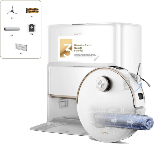 Aspirateur Z60 Mova Robot, Nettoyage HydroForce, Ultra Roller Complete avec Fonction d'essuyage, Technologie AutoShield
