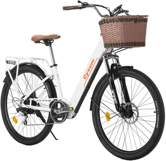 Vélo électrique cysum Cityrun, Moteur 250 W, Max 25 km/h, Batterie 36 V 10 Ah, 26 Pouces Pedal Assist, autonomie 80 km, City E-Bike Femme et Homme