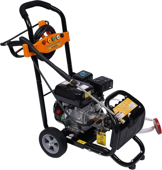 HP nettoyeur haute pression 3200, max. 220 bar, machine de nettoyage avec 5 buses, moteur 7 avec 210 CCM, à essence avec enrouleur de tuyau, PSI
