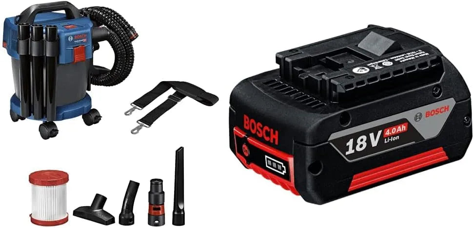 Bosch aspirateur 18V-10, & GBA Batterie Lithium-Ion CoolPack 18 V 4,0 Ah, avec flexible de 1.6m, sans batterie ni chargeur, capacité 10 L