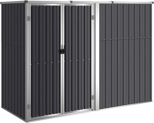 Abri de jardin, anthracite 225 x 89 x 161 cm, incliné en acier galvanisé résistant aux intempéries, accessoires de piscine et outils