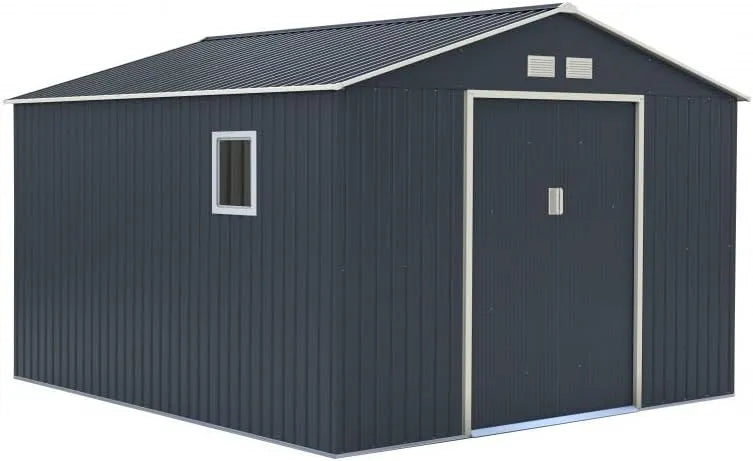 Abri de jardin, en Acier Galvanisé 13m², Hautes Parois 175cm, Anthracite avec Kit d'ancrage, Fenêtre latérale