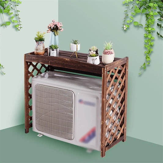 Climatiseur Cache, dimensions 105 x 47 x 80 cm, en Bois et Support pour Plantes d'extérieur, Solution de Rangement et de Protection élégante, Marron