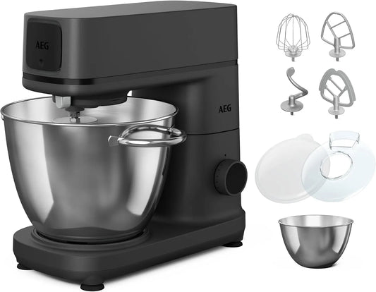 AEG robot de cuisine KM7-1-4BPT, puissance 1200 W et 10 niveaux de vitesse finition noire nacré