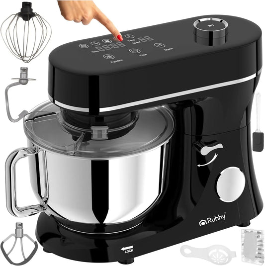 Robot de cuisine RUHHY 2000 W RUHHY, Mélangeur planétaire 11 niveaux de vitesse et écran tactile, pizza, finition noire et finition argenté