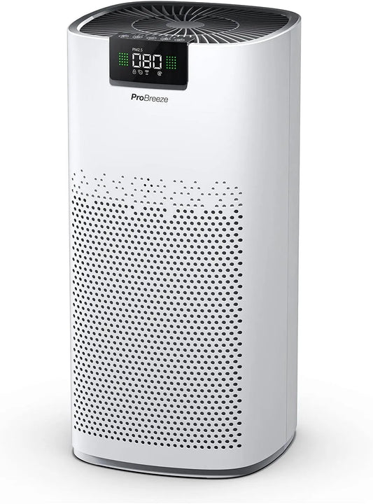 Purificateur d'air Pro Breeze, ultra-puissant avec lampe UV-C, système de filtration à 3 couches, CADR 460m³, filtre HEPA