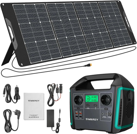 Générateur électrique, Electrique Portable 1000W, avec Panneaux Solaires Pliable 200W Pack Solaire Batterie Externe 220V Sortir AC, QC 3.0, USB
