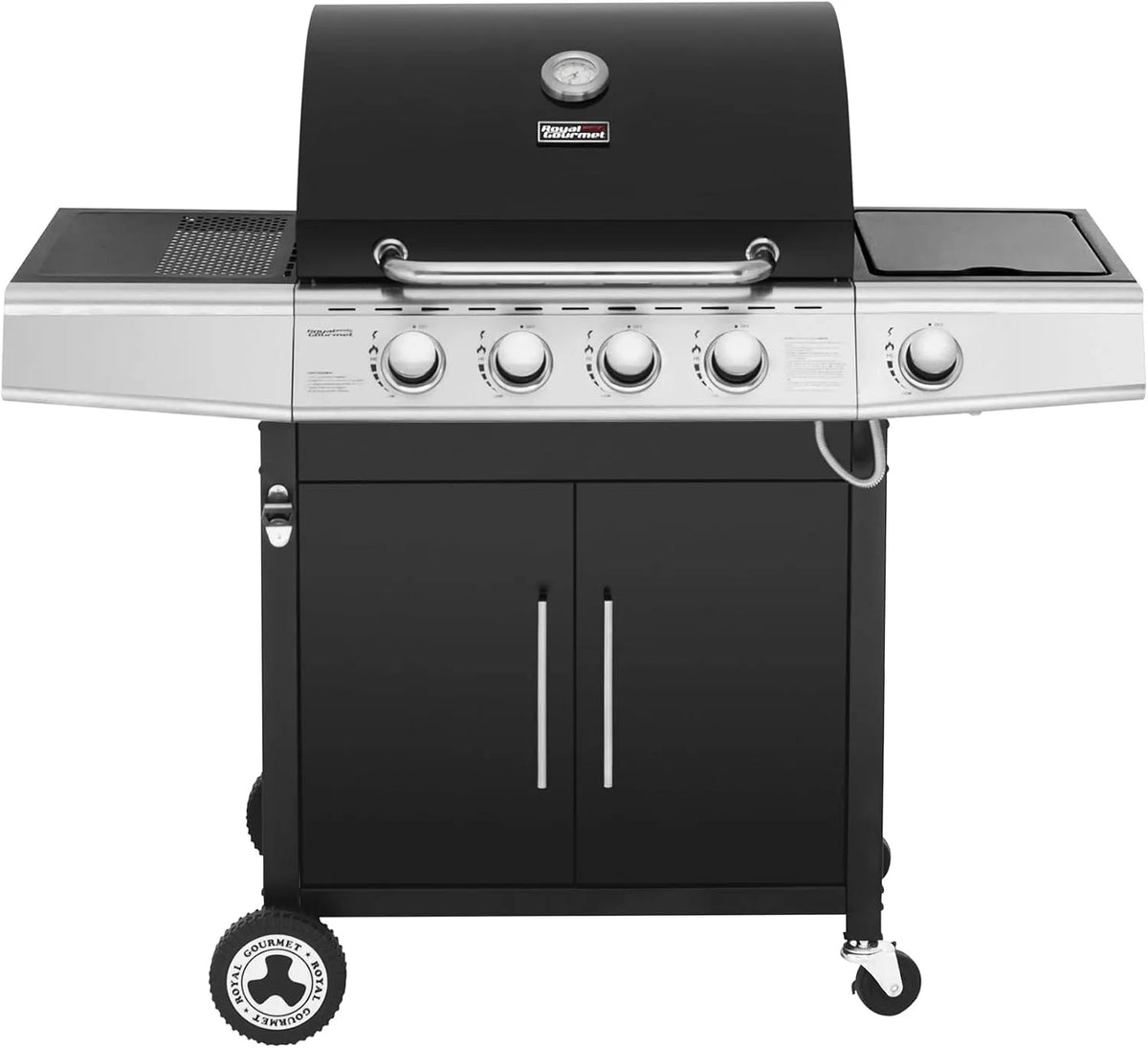 Barbecue à gaz Royal Gourmet, Gril à Gaz de Puissance 14,5kW avec Tablettes et Thermomètre, 2 Portes, finition noire, 2 Roues Directionnelles