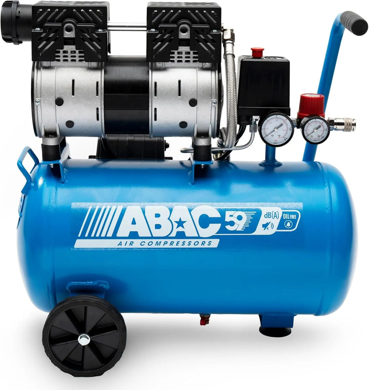 Compresseur EASE-AIR 24 ABAC, Pression Maximale 8 Bar, Niveau Sonore 59 dB, Puissance 1 ch, Réservoir 24 litres, d'Air Silencieux, d'Air sans Huile