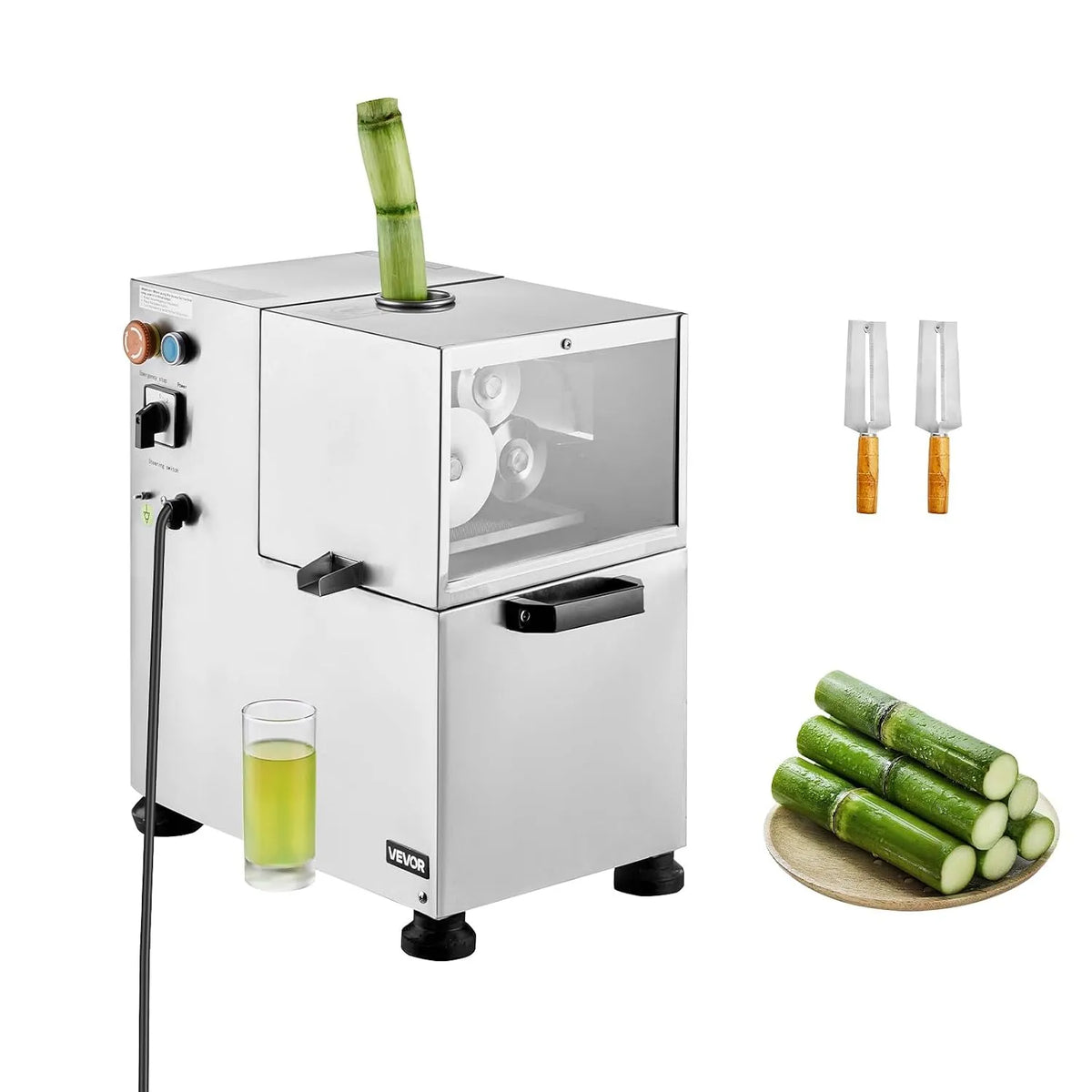 Vevor extracteur de jus, Presse à Canne à Sucre Électrique 800 W, de Canne à Sucre Haut Rendement de 300 kg, avec 4 Rouleaux en Acier Inoxydable