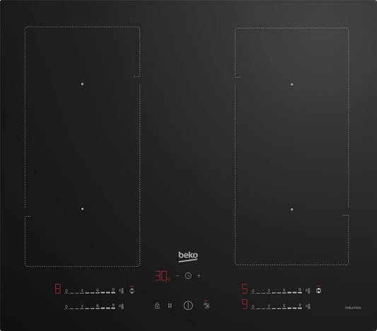 Beko plaque de cuisson HII 64720 UF2T, finition noire Intégré 59 cm Céramique 4 Cuisinière