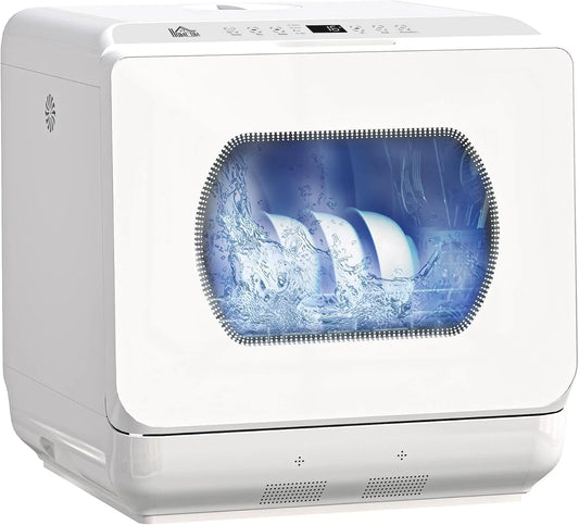Homcom lave-vaisselle, Mini 4 couverts, double alimentation en eau, commande tactile, affichage LED, de table 5 programmes, réservoir d'eau 6L