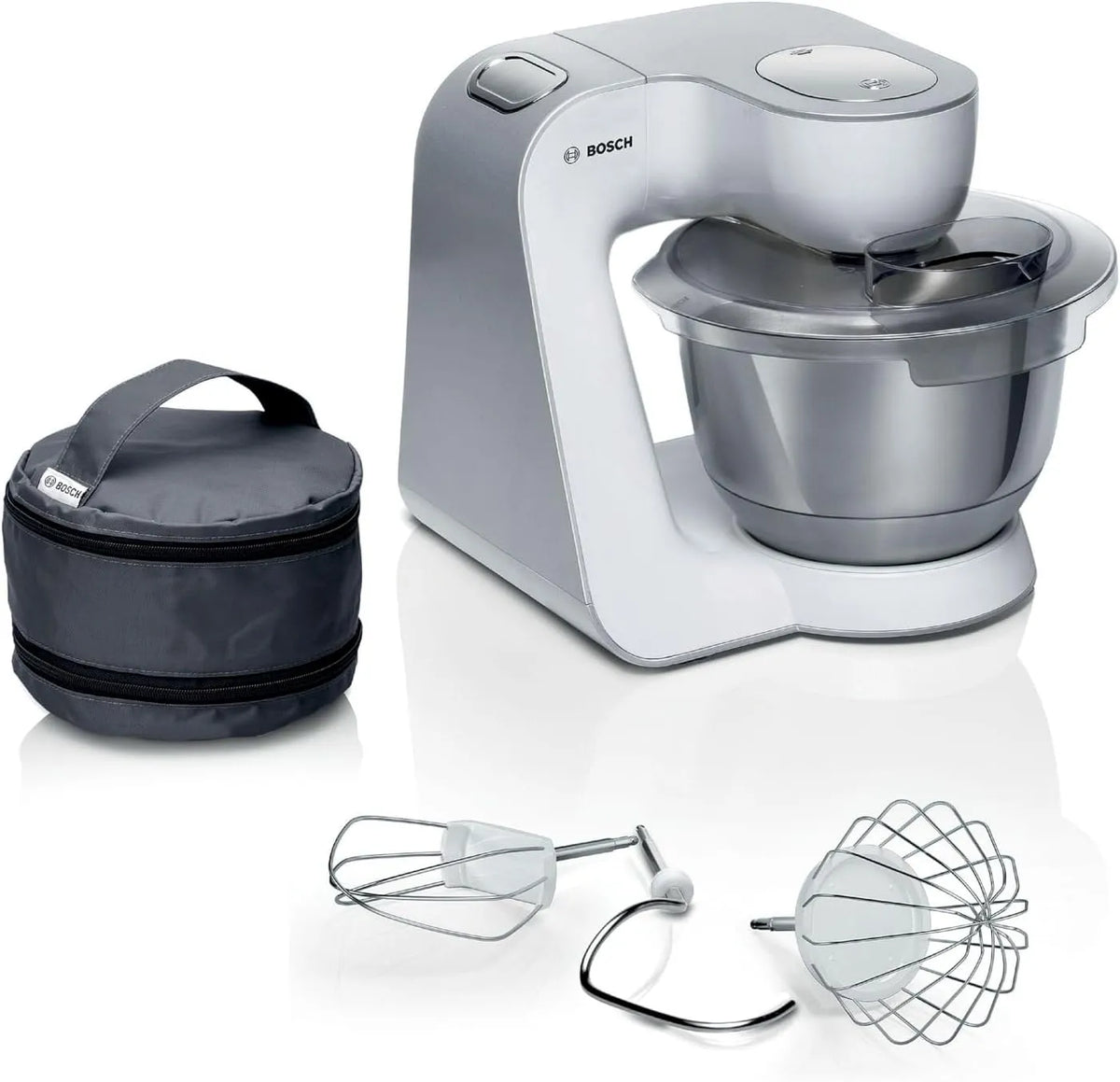 Bosch robot pâtissier MUM58200, Série 4, puissance 1000 W, 7 niveaux de vitesse + turbo, bol mélangeur, Kit d'accessoires pâtisserie, finition blanche