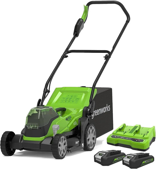 Greenworks tondeuse à gazon, sans Fil Largeur de Coupe 36 cm, Sac de 40 L Plus Deux Batteries 24 V, tension 48 V