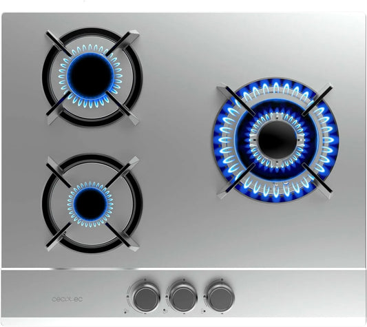 Cecotec plaque de cuisson 3200S, à gaz Bolero Squad G Inox. à gaz 3 feux, puissance de 6250W, finition inox, grilles individuelles