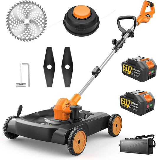 Tondeuse à gazon, moteur sans balais 3000W, 2×4.0Ah, brosse gazon artificiel pour gazon, oro, sans fil 3-en-1, débroussailleuse & coupe-bord