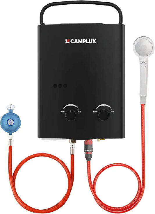 Chauffe-eau électrique AY132B-DE Camplux, instantané sans réservoir 50 mbar, puissance 10 kW, capacité 5 litres LPG avec poignée portable