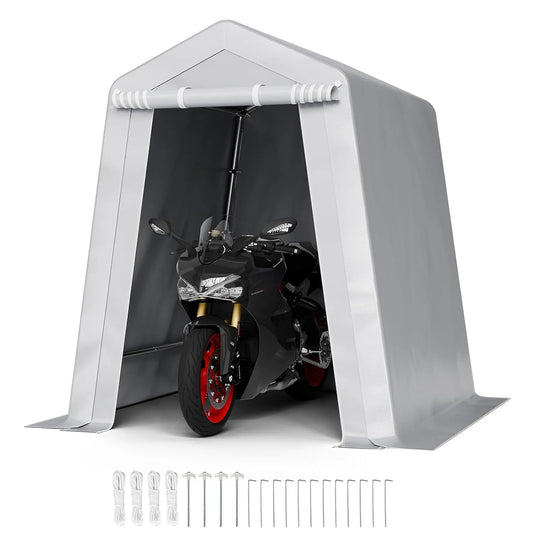 Abri de jardin Vevor, Vélos, avec Porte à Fermeture Éclair Enroulable, Garage Extérieur pour Motos, finition grise, dimensions 183x183 cm