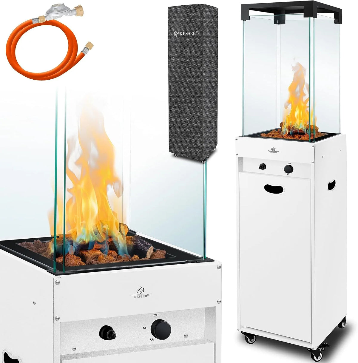 Kesser Chauffage Radiant à Gaz, Chauffage de Terrasse, Chauffage à Flamme, finition blanche, Housse de Protection Incluse Chauffage Outdoor