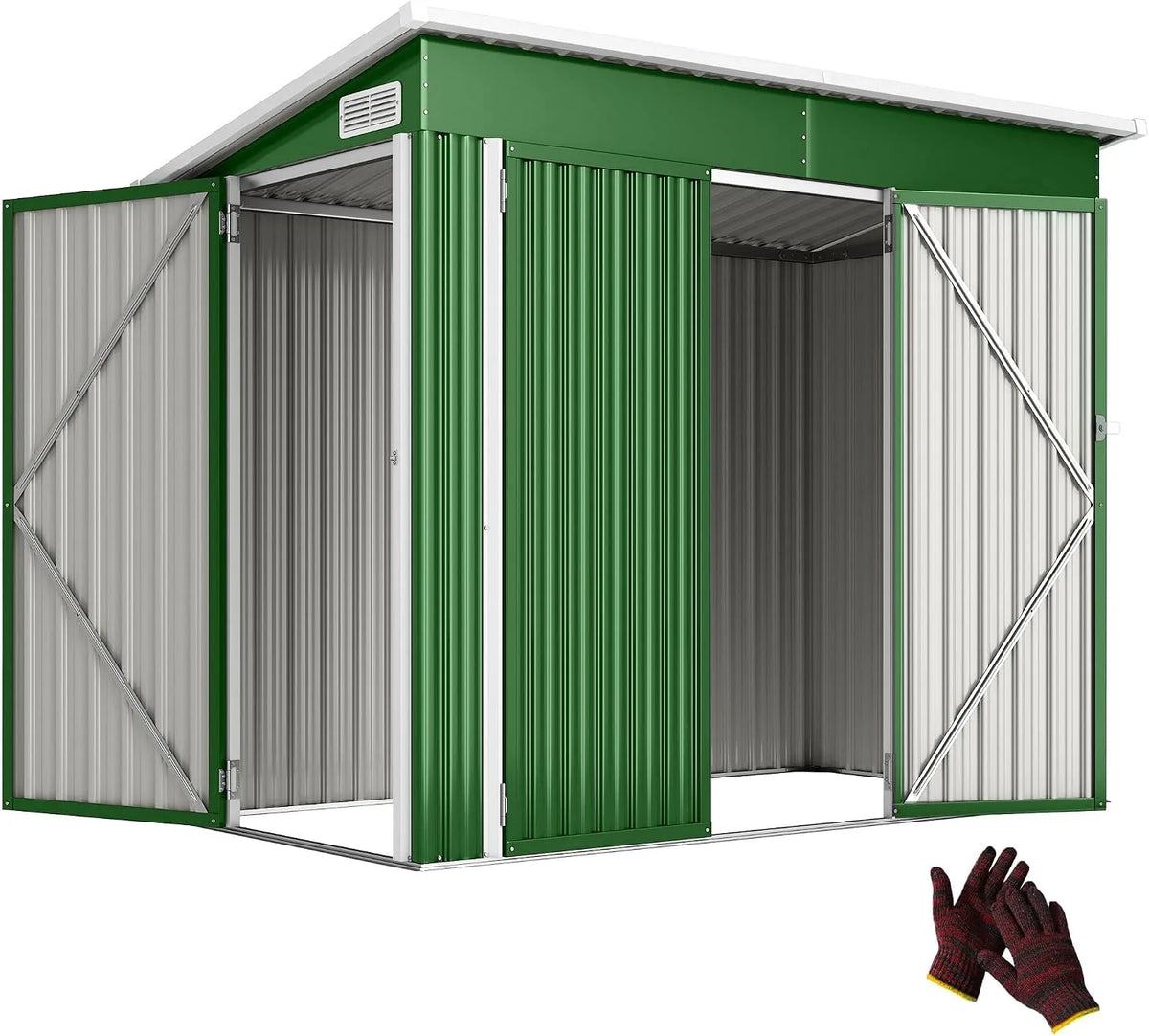 Abri de jardin Outsunny, extérieur 2,7 m², dimensions 234 x 132 x 185 cm, métallique avec Triple Porte, Serrure, Vert