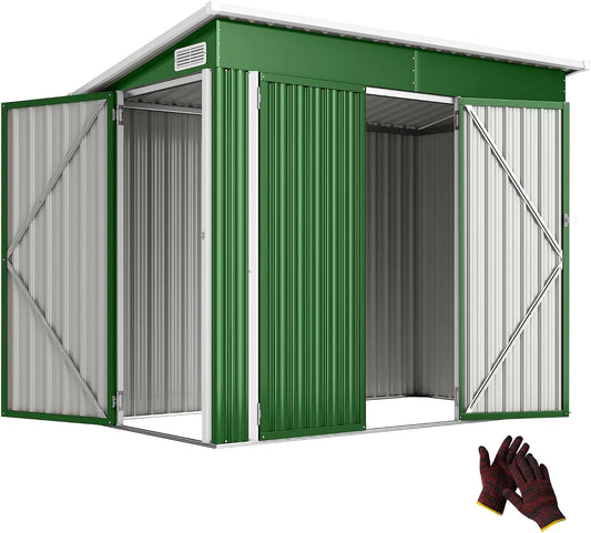 Abri de jardin Outsunny, extérieur 2,7 m², dimensions 234 x 132 x 185 cm, métallique avec Triple Porte, Serrure, Vert