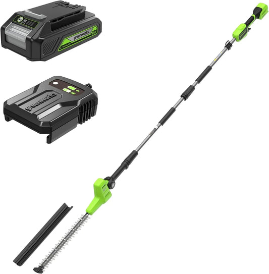 Greenworks 24V Taille-Haie à Batterie sur Perche Modulable PH24B211-01, Coupe jusqu'à 28 mm, Lames de 51 cm Double Action, 3600 TR/Min
