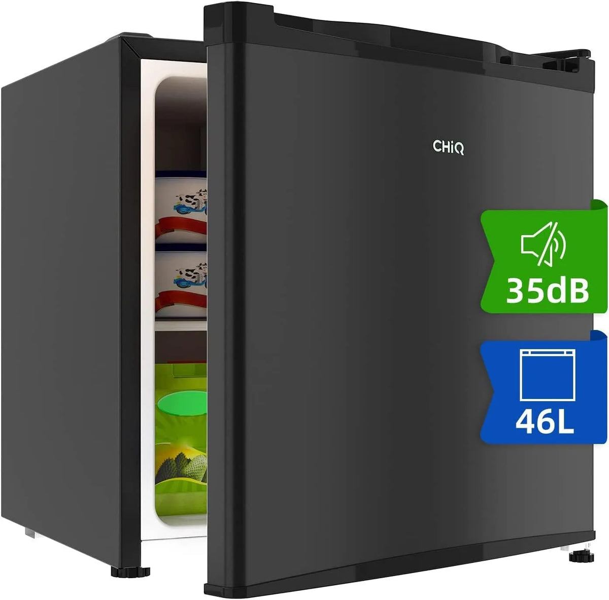 Réfrigérateur CHiQ, mini-bar 46 L, dimensions 49,6 x 47,4 x 44,7 cm, très silencieux 35 dB, consommation d'énergie F 100 kWh, HxLxP, an