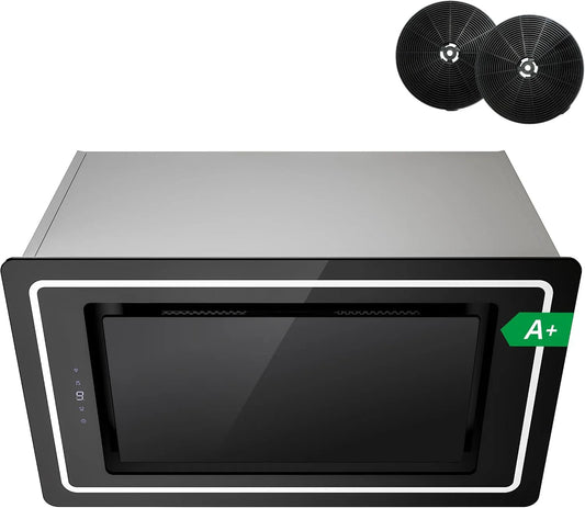 Hotte aspirante FIREGAS, 9 niveaux de vitesse, 450 m³/h, Filtre Charbon Inclus, Éclairage LED, Encastrable 52cm, 9 niveaux de vitesse