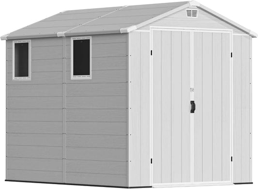 Abri de jardin, abri pour vélo, extérieur en plastique avec double portes verrouillables et toit en apex, pour outils de terrasse, poubelle