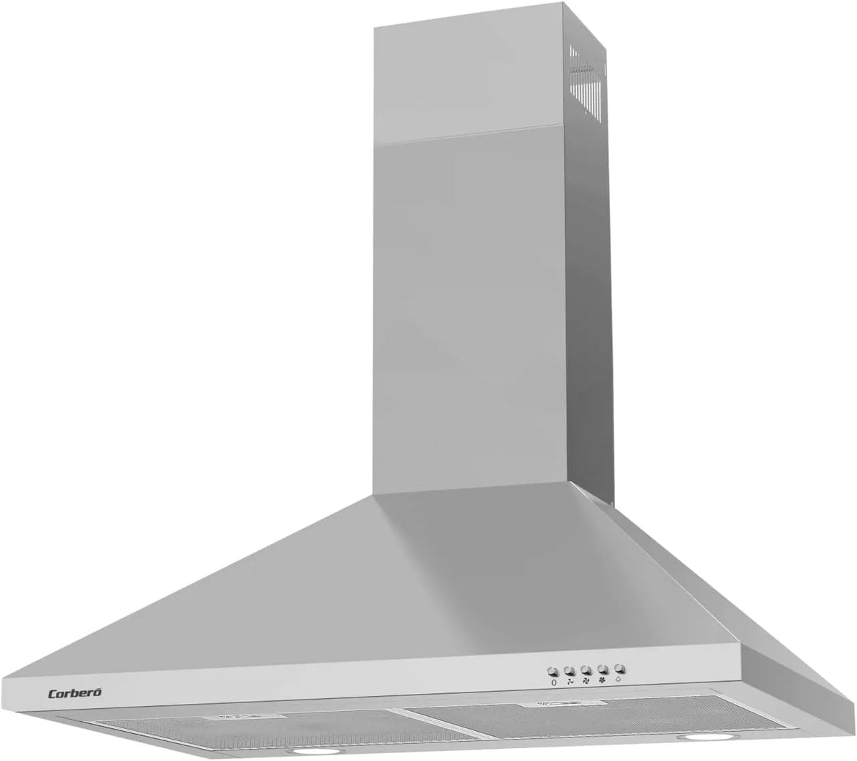 Hotte décorative pyramide en acier inoxydable 70 cm KURAMATHI760X Corberó, 3 niveaux de vitesse, puissance 165 W, 3 niveaux de vitesse, débit 621