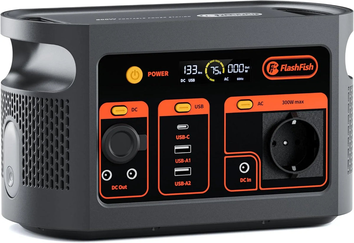 Station électrique portable LiFePO4 220-240V, EU Prise, FlashFish Generateur Electrique Portable 300W, au format au format portable pour Camping, EPS