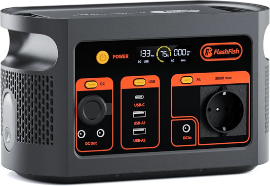 Station électrique portable LiFePO4 220-240V, EU Prise, FlashFish Generateur Electrique Portable 300W, au format au format portable pour Camping, EPS
