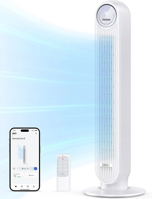 Ventilateur DREO, 4 modes, 4 niveaux de vitesse, tour intelligent avec fonction WiFi, oscillation à 90°, 4 niveaux de vitesse, minuterie 8H