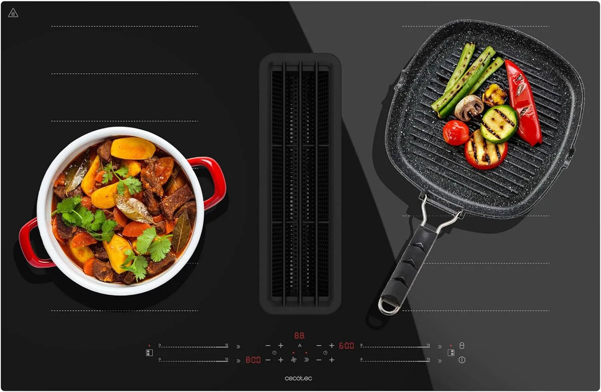 Table de cuisson à induction Cecotec IH 4800 FullFlex80, 15 Niveaux, Minuterie, Filtres à Charbon, 2 Feux avec Hotte Intégrée Bolero Squad. 7400W