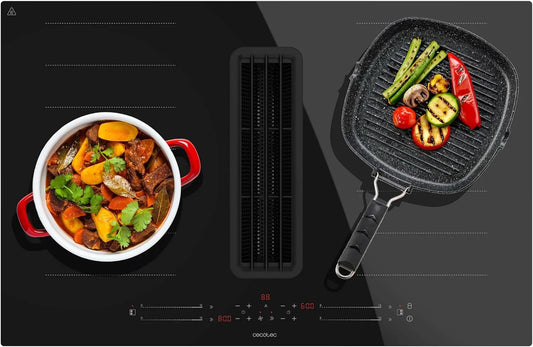 Table de cuisson à induction Cecotec IH 4800 FullFlex80, 15 Niveaux, Minuterie, Filtres à Charbon, 2 Feux avec Hotte Intégrée Bolero Squad. 7400W