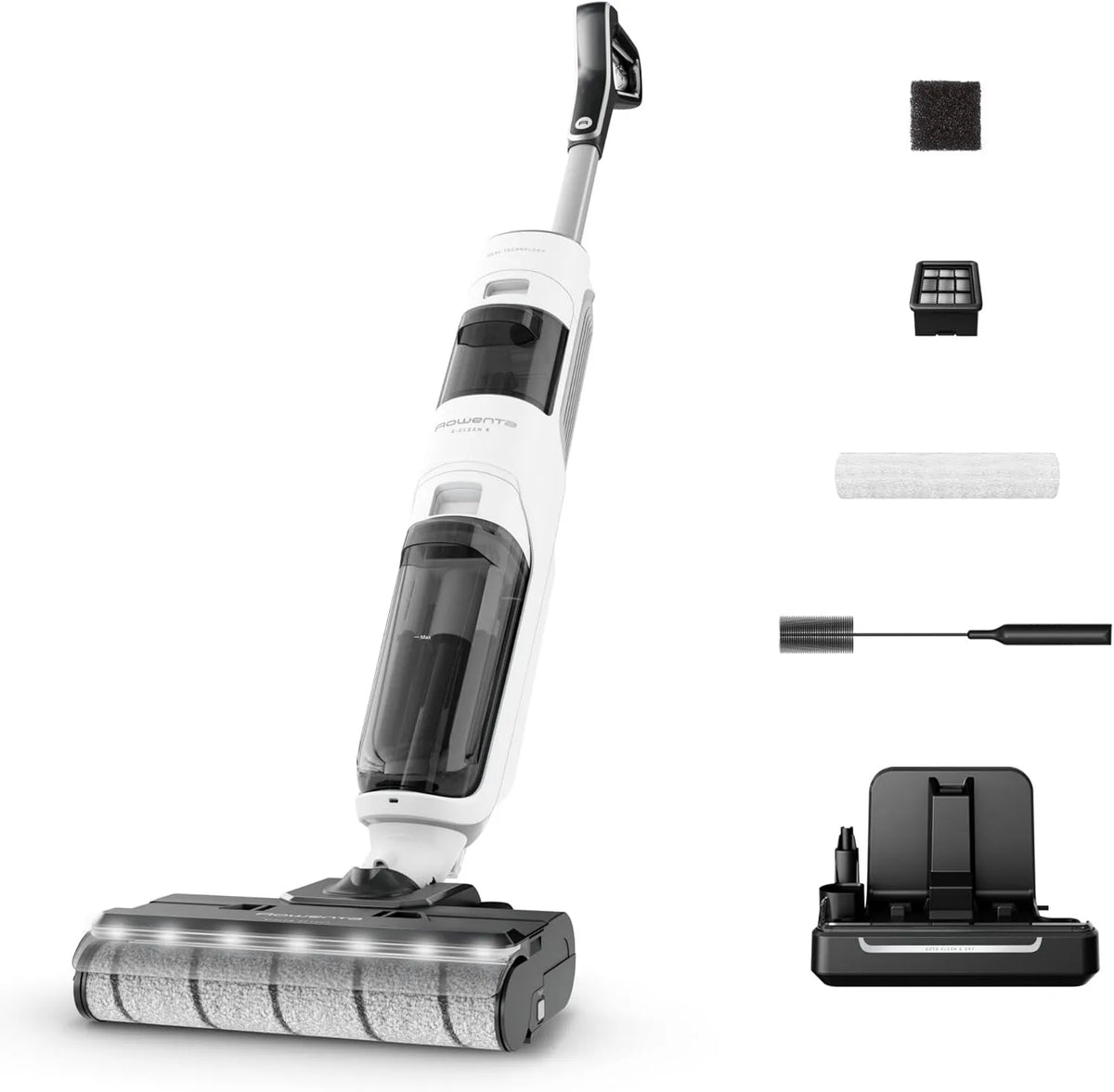 Rowenta aspirateur X-Clean5 GZ5557EE, Laveur sans Fil, Séchage air Chaud, finition noire, Nettoyage 2-en-1, Mode de détection Auto, Éclairage LED